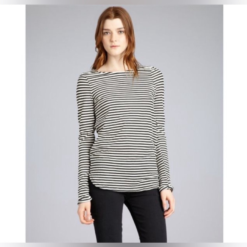Fluxus Cream Black Striped Tee Size Large NWT